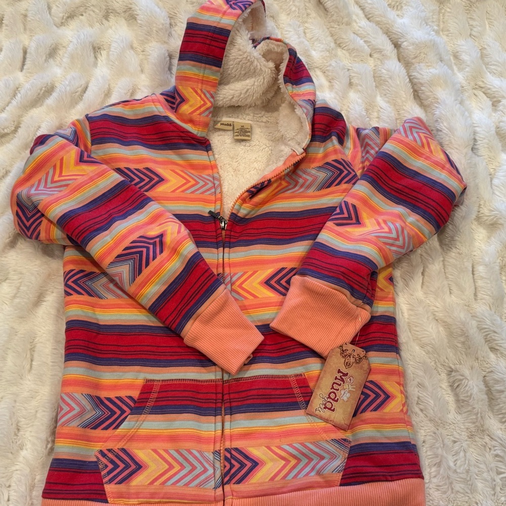 Mudd Girls - salmon and multi-colored striped zip up hoody.